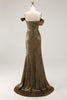 Load image into Gallery viewer, Golden Metallic One Shoulder Maxi Prom Dress with Slit