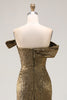 Load image into Gallery viewer, Golden Metallic One Shoulder Maxi Prom Dress with Slit