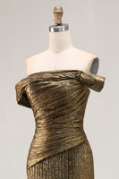 Load image into Gallery viewer, Golden Metallic One Shoulder Maxi Prom Dress with Slit