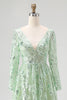 Load image into Gallery viewer, Dusty Sage V-Neck Appliqued Ball Gown Prom Dress with Long Sleeves