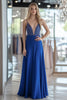 Load image into Gallery viewer, Royal Blue Deep V-Neck Corset Prom Dress with Beading