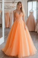 Load image into Gallery viewer, Ball Gown Orange Sweetheart Maxi Prom Dress with Lace Appliques