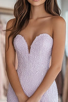 Load image into Gallery viewer, Lilac Lace Sheath Corset Strapless Long Prom Dress