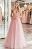Load image into Gallery viewer, Glitter Pink Tulle A Line V-Neck Floor Length Prom Dress