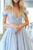 Load image into Gallery viewer, Glitter Sky Blue A Line Sweetheart Long Prom Dress