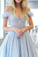 Load image into Gallery viewer, Glitter Sky Blue A Line Sweetheart Long Prom Dress