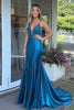 Load image into Gallery viewer, Peacock Mermaid Satin V-Neck Long Prom Dress