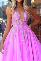 Load image into Gallery viewer, Fuchsia Corset Ball Gown V-Neck Long Prom Dress