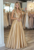 Load image into Gallery viewer, Gold Sweetheart Satin A Line Long Prom Dress with Beading