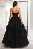 Load image into Gallery viewer, Black Tulle Tiered Strapless Floor Length Prom Dress