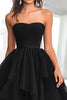 Load image into Gallery viewer, Black Tulle Tiered Strapless Floor Length Prom Dress