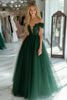 Load image into Gallery viewer, Dark Green Corset Off the Shoulder Long Prom Dress with Lace