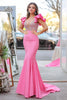 Load image into Gallery viewer, Mermaid Pink Deep V-Neck Ruffled Prom Dress with Beading