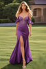 Load image into Gallery viewer, Sparkly Plum Cold Shoulder Corset Prom Dress with Slit