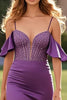 Load image into Gallery viewer, Sparkly Plum Cold Shoulder Corset Prom Dress with Slit