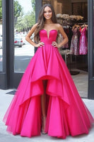 Load image into Gallery viewer, Ball Gown Satin Fuchsia Corset Floor Length Prom Dress