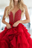 Load image into Gallery viewer, Sparkly Red Tulle Tiered Corset Prom Dress with Beading