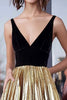 Load image into Gallery viewer, Black Gold Metallic A Line Floor Length Prom Dress