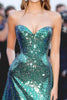 Load image into Gallery viewer, Dark Green Sparkly Sequin Strapless Floor Length Formal Dress