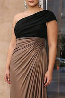 Load image into Gallery viewer, Black Brown Plus Size Sheath One Shoulder Floor Length Gala Dress