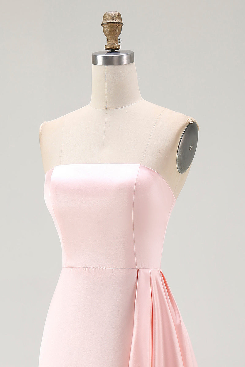 Load image into Gallery viewer, Elegant Pink Mermaid Strapless Satin Ruffled Long Gala Dress
