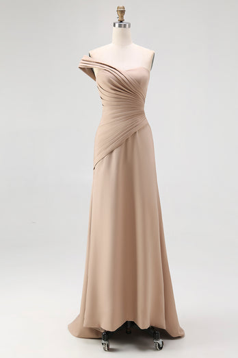 Light Khaki Sheath One Shoulder Ruched Gala Dress