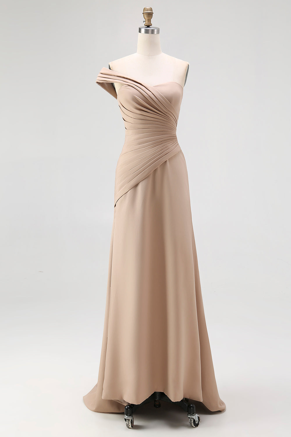 Light Khaki Sheath One Shoulder Ruched Gala Dress