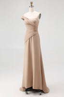 Load image into Gallery viewer, Light Khaki Sheath One Shoulder Ruched Gala Dress