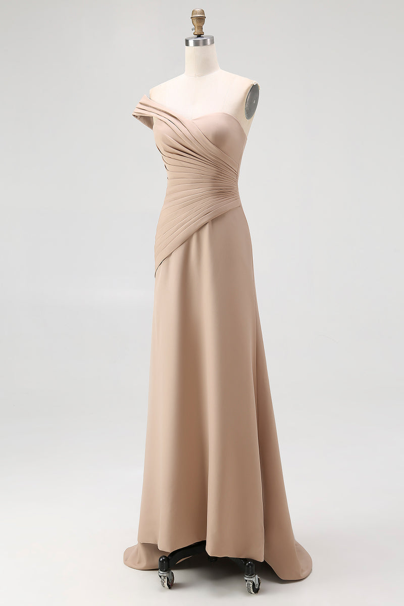 Load image into Gallery viewer, Light Khaki Sheath One Shoulder Ruched Gala Dress