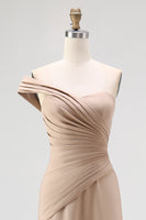 Load image into Gallery viewer, Light Khaki Sheath One Shoulder Ruched Gala Dress