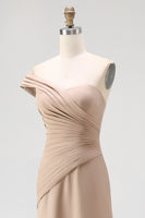 Load image into Gallery viewer, Light Khaki Sheath One Shoulder Ruched Gala Dress