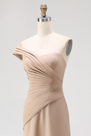 Light Khaki Sheath One Shoulder Ruched Gala Dress