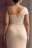 Load image into Gallery viewer, Plus Size Light Khaki Sheath One Shoulder Ruched Gala Dress