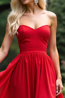 Load image into Gallery viewer, Red Strapless A Line Long Chiffon Prom Dress