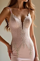 Load image into Gallery viewer, Pink Mermaid Long Satin Prom Dress with Appliques