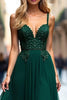 Load image into Gallery viewer, Dark Green A Line Tulle Long Prom Dress with Lace