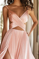 Load image into Gallery viewer, Pink Cut Out Pleated Long Prom Dress with Slit