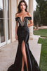 Load image into Gallery viewer, Sparkly Black Satin Long Prom Dress with Slit