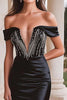 Load image into Gallery viewer, Sparkly Black Satin Long Prom Dress with Slit