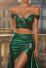 Load image into Gallery viewer, Dark Green Two Pieces Long Satin Prom Dress with Slit