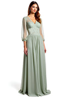 Load image into Gallery viewer, A Line Dusty Sage Long Appliques Bridesmaid Dress with Half Sleeves