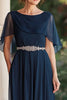 Load image into Gallery viewer, Navy Cape Scoop Neck Long Mother of the Bride Dress