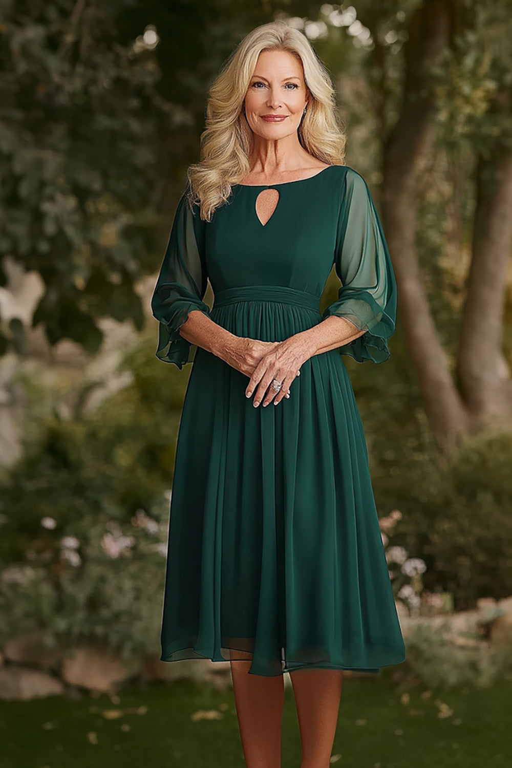 Dark Green A Line Keyhole Mother of the Bride Dress with Half Sleeves