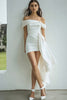 Load image into Gallery viewer, White Sheath Off the Shoulder Graduation Dress with Ruffles