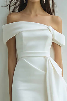 White Sheath Off the Shoulder Graduation Dress with Ruffles