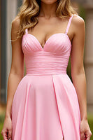 Load image into Gallery viewer, Pink Satin A Line Long Prom Dress with Slit