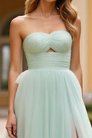 Load image into Gallery viewer, Light Green Strapless A Line Chiffon Long Prom Dress with Slit