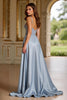 Load image into Gallery viewer, A Line Dusty Blue Satin Long Prom Dress with Slit
