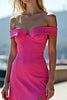 Load image into Gallery viewer, Fuchsia Off the Shoulder Mermaid Long Satin Prom Dress with Slit
