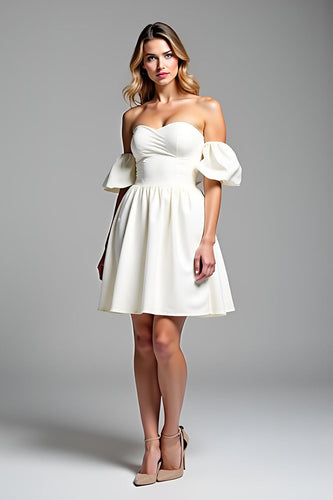 A Line Off the Shoulder Satin Little White Dress